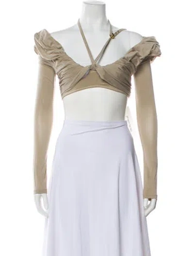 Pre-owned Jacquemus Off-the-shoulder Long Sleeve Crop Top W/ Tags In Yellow