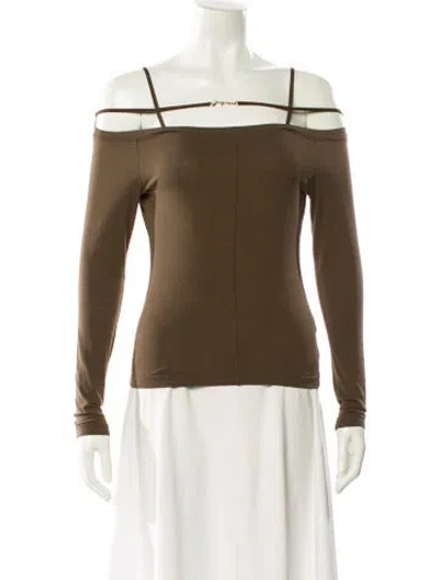 Pre-owned Jacquemus Off-the-shoulder Long Sleeve Top In Brown