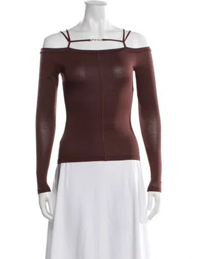 Pre-owned Jacquemus Off-the-shoulder Long Sleeve Top In Brown