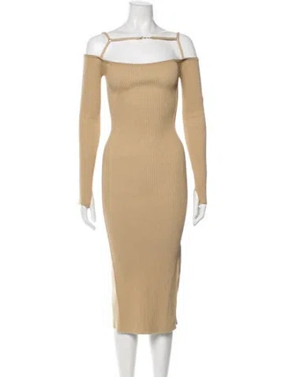 Pre-owned Jacquemus Off-the-shoulder Midi Length Dress In Neutrals