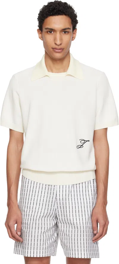 Jacquemus Logo-embroidered Knitted Cotton And Silk-blend Polo Shirt In White