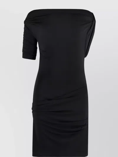 Jacquemus One-shoulder Knee-length Dress Ruched Detailing In Black