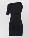 Jacquemus Asymmetrical One-shoulder Bodycon Mini Dress With Ruched Sleeve In Black