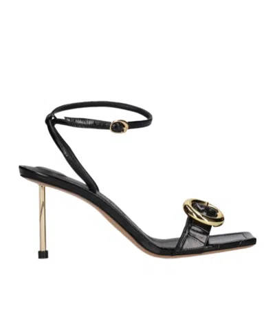 Jacquemus Crocodile Embossed Stiletto Heel Sandals In Black