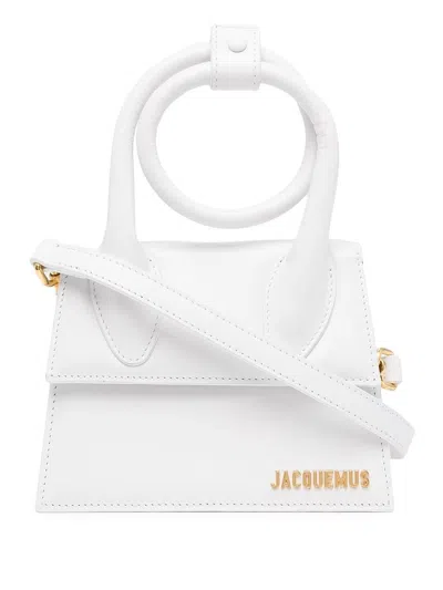 Jacquemus Optic White Leather Handbag With Gold Logo Plaque