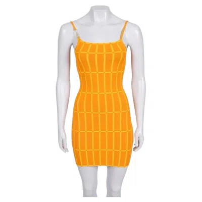 Pre-owned Jacquemus Orange Knit Mini Dress Eu 36 Slim Fit With Gold Hardware