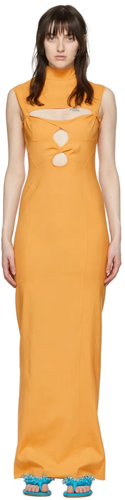Jacquemus La Robe Palmi Stretch Cut Out Midi Dress In 750 Orange