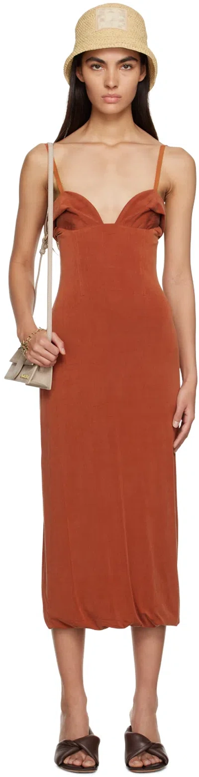 Jacquemus La Robe Praia Jersey Maxi Dress In 840 Terracotta