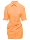 JACQUEMUS ORANGE MINI SHIRT DRESS LA ROBE CAMISA IN COTTON BLEND WOMAN