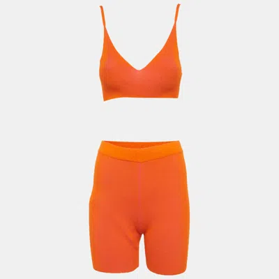 Jacquemus Orange/pink Rib Knit Bralette & Shorts Set