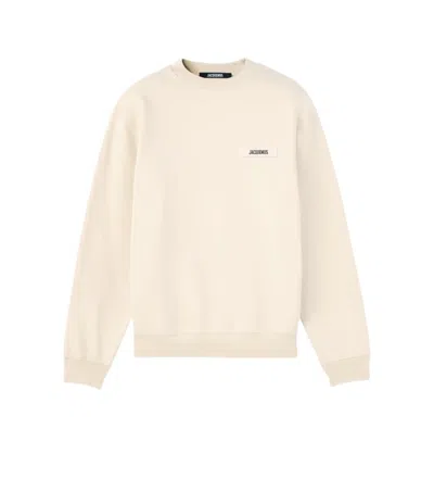 Jacquemus Organic Cotton Fleece Sweatshirt With Gros-grain Logo In Neutral