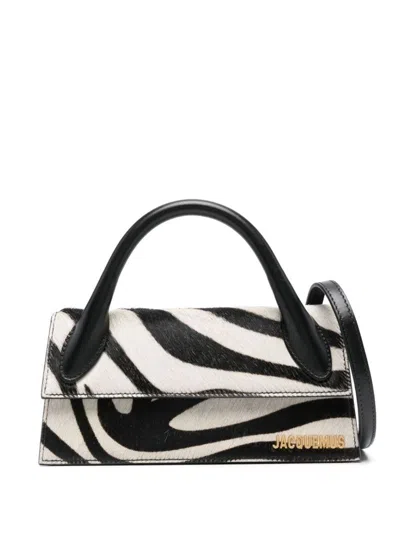 Jacquemus Black And White Zebra Le Chiquito Long Small Leather Top-handle Bag