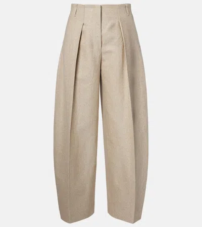 Jacquemus Ovalo Cotton And Linen Barrel-leg Pants In Brown