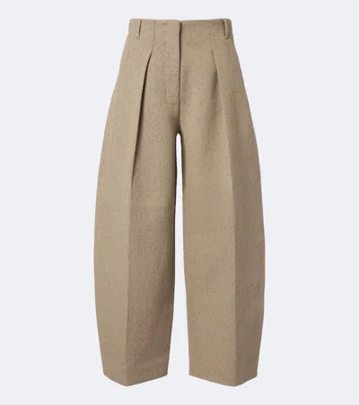 Jacquemus Ovalo Cotton And Wool-blend Barrel-leg Pants In Transparent