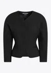 Jacquemus Women Black Blouse With Front Neckline And Side Pockets In Cotton Blend Woman In Black