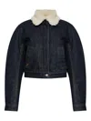 Jacquemus Le Bomber De-nimes Ovalo Blue Jacket With Fur Collar And Two Front Welt Pockets In Denim Woman