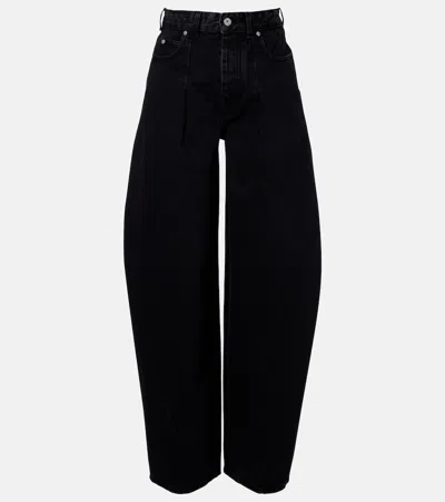 Jacquemus Le De Nimes Ovalo Blue Wide Jeans With Side Logo In Denim Woman