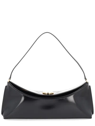 Jacquemus Ovalo Elongated Leather Shoulder Bag In Black