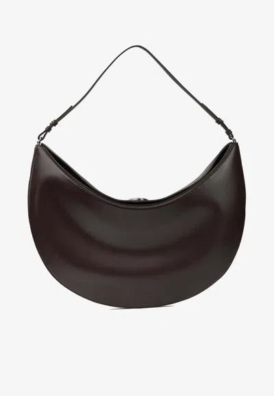 Jacquemus Ovalo Folded Leather Shoulder Bag In Brown