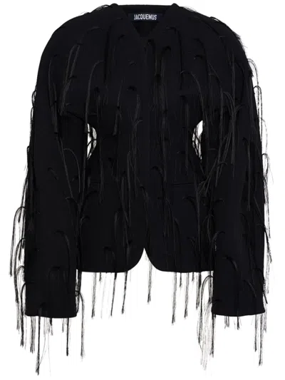 Jacquemus La Waistcoate Ovalo Collarless Jacket In Black