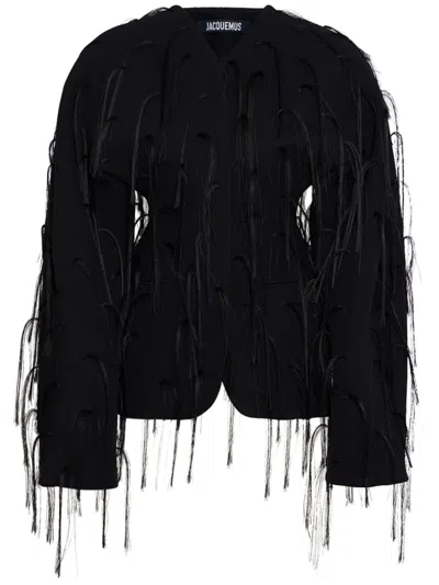 Jacquemus La Veste Ovalo Collarless Jacket In Black