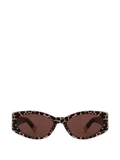 Jacquemus Ovalo Leopard-print Sunglasses In Blue