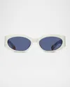 Jacquemus Womens White Ovalo Oval-frame Acetate Sunglasses In White Yellow Gold Navy