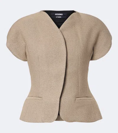 Jacquemus Ovalo Wool And Cotton Jacket In Beige