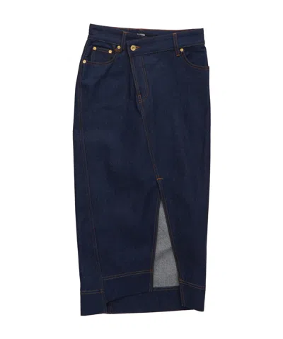 Jacquemus Overlapping Denim Skirt In Blue
