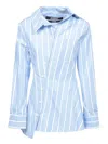 Jacquemus Tailored Striped Shirt With Design And Signature Detailing In Bianco E Celeste
