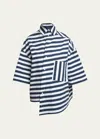 Jacquemus Pablo Stripe Monogram Asymmetric Top In Print White And B