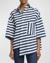 Jacquemus Pablo Stripe Monogram Asymmetric Top In Print White And Blue Stri