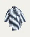 Jacquemus Pablo Stripe Monogram Asymmetric Top In Print White And Blue Stri