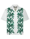 Jacquemus 'la Chemise Jean' Multicolor Shirt With Notched Collar And Palm Print On The Front In Green