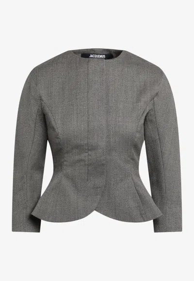 Jacquemus Palmier Peplum Jacket In Brown