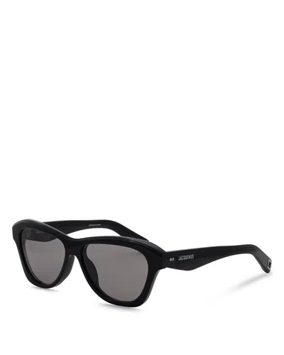 Jacquemus Palmier Rectangle Sunglasses, 55mm In Black/silver