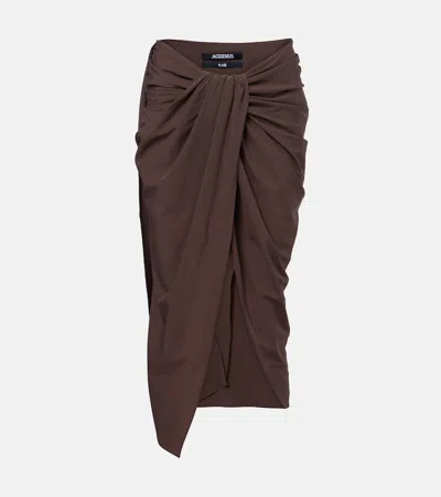 Jacquemus Midi Skirt High Waist Ruched Draped In Brown