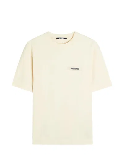 Jacquemus Beige Tshirt With Gros Grain Logo In Neutral