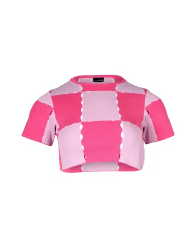 Jacquemus Gelato Cropped Checked Cotton-blend Top In Pink