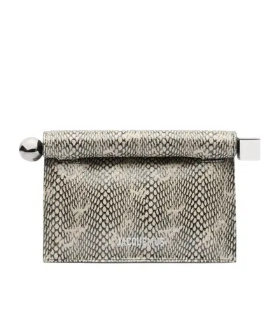 Jacquemus Small Rond Carré Python Print Leather Clutch In Beige