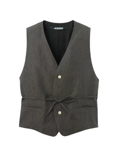 Jacquemus Paysan Button Tie-waist Gilet In Gray