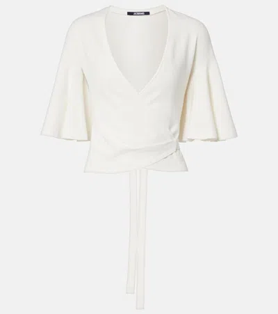 Jacquemus Paysan Knitted Jersey Wrap Top In White