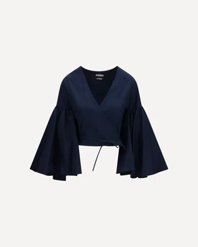 Jacquemus Womens Dark Navy Le Paysan Long-sleeve Cotton Wrap Top In Blue