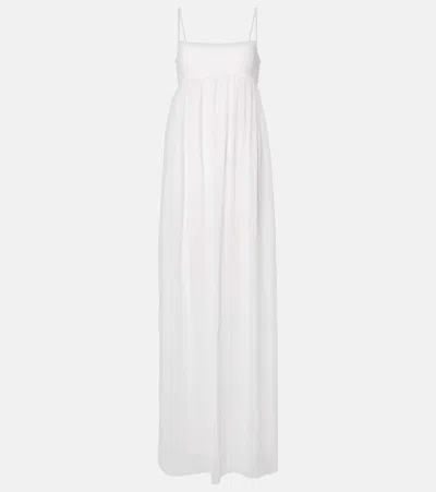 Jacquemus Peplo Jersey And Muslin Maxi Dress In White