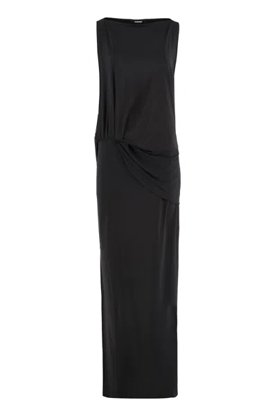 Jacquemus Peplo Draped Jersey Maxi Dress In Black