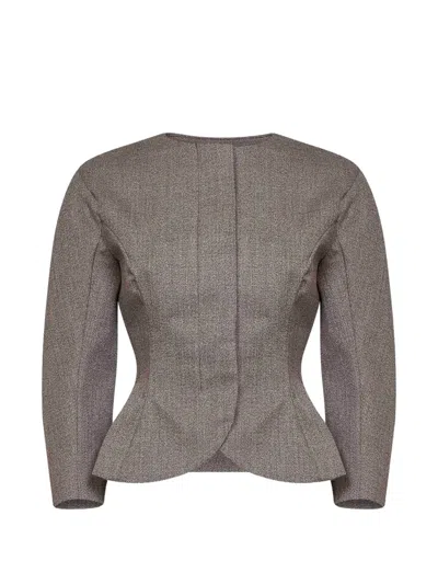 Jacquemus Peplum-hem Crew-neck Jacket In Brown