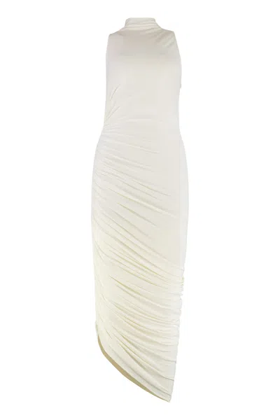 Jacquemus Asymmetric Hem Sleeveless High Neck Dress In White
