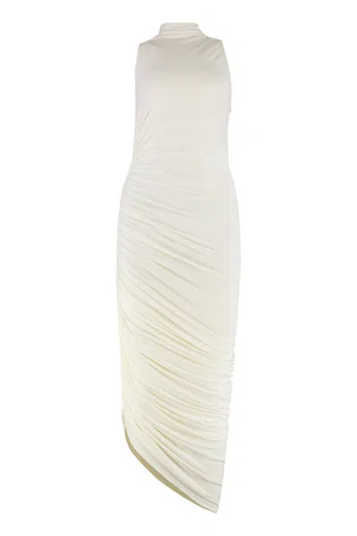 Jacquemus Asymmetric Hem Sleeveless High Neck Dress In White