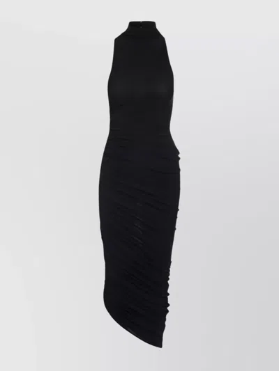 JACQUEMUS PIAZZA ASYMMETRIC HEM HIGH NECKLINE DRESS