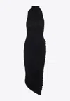 Jacquemus The Piazza Asymmetric Gathered Stretch-jersey Turtleneck Dress In Black